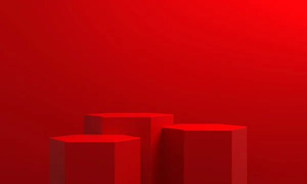 Renderização Fundo Geométrico Abstrato Vermelho Cena Para Publicidade Tecnologia Vitrine — Fotografia de Stock