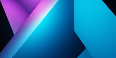 Mor ve mavi soyut geometrik arkaplanın 3D görüntüsü. Reklam, teknoloji, vitrin, afiş, kozmetik, moda, iş, meta-evren, siber. Bilim-Kurgu İllüstrasyonu. Ürün görüntüsü