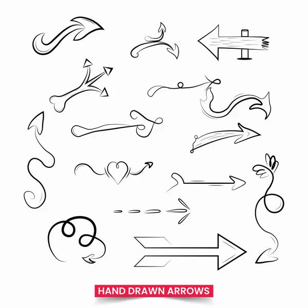 Рука Намальована Колекція Декоративних Стрілок Каракулі Зліва Вниз Знаки Напрямку — стоковий вектор