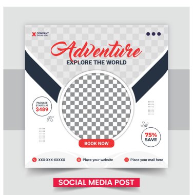 Travel tour social media post or square flyer template design. Travel tour social media post or web banner template design