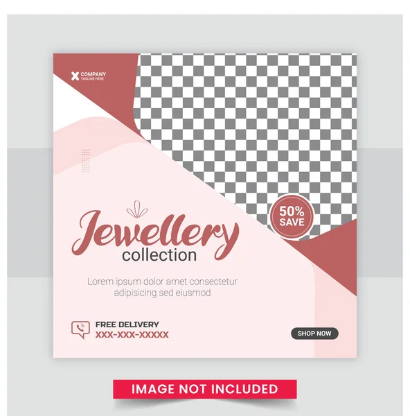 Jewelry Social Media Post Banner Square Flyer Design Template Editable — Archivo Imágenes Vectoriales