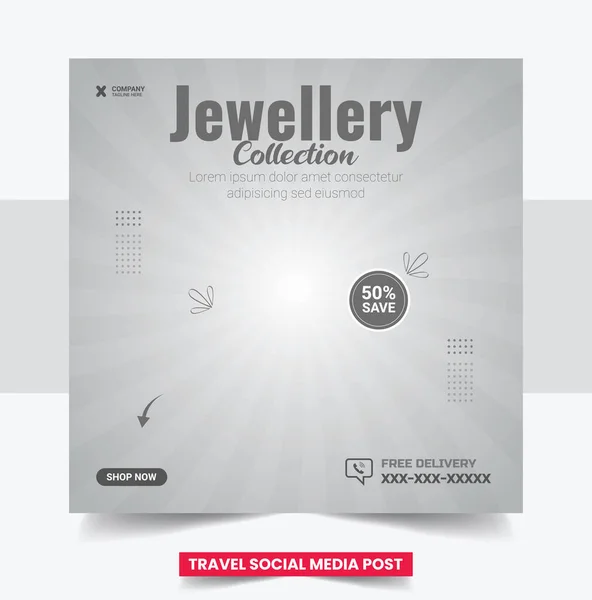 Jewelry Social Media Post Banner Square Flyer Design Template Editable — Archivo Imágenes Vectoriales