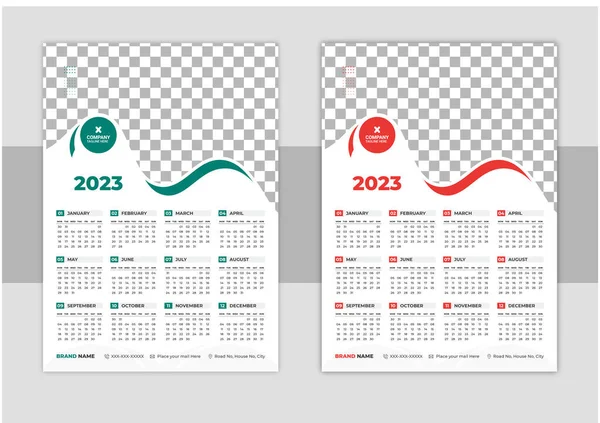 Stampa Ready One Page Disegno Modello Calendario Parete 2023 Settimana — Vettoriale Stock