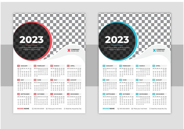 Modèle Calendrier Mural Une Page Prêt Imprimer Pour 2023 Semaine — Image vectorielle