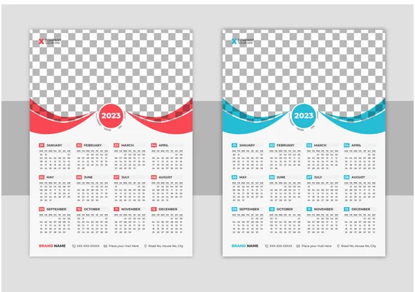 Εκτύπωση Ready One Page Wall Calendar Template Design 2023 Week — Διανυσματικό Αρχείο