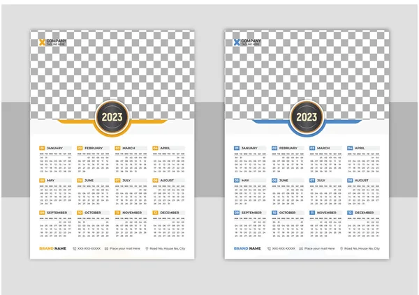 Stampa Ready One Page Disegno Modello Calendario Parete 2023 Settimana — Vettoriale Stock