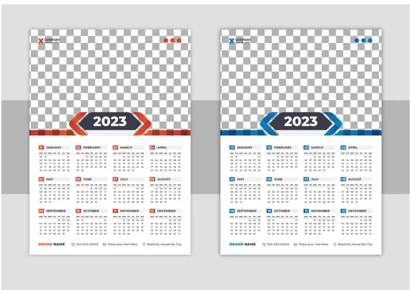 Modèle Calendrier Mural Une Page Prêt Imprimer Pour 2023 Semaine — Image vectorielle