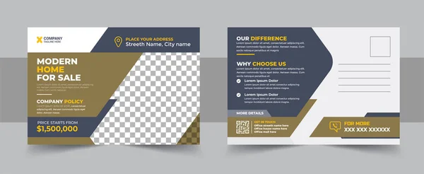 Corporate Onroerend Goed Ansichtkaart Template Ontwerp Modern Elegant Postkaart Template — Stockvector