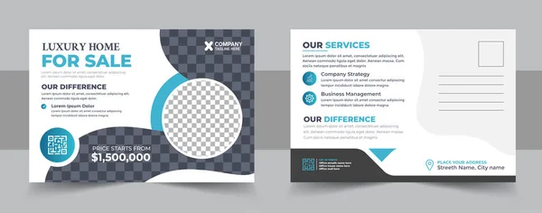 Corporate Onroerend Goed Ansichtkaart Template Ontwerp Modern Elegant Postkaart Template — Stockvector