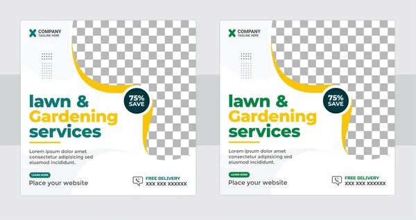 Lawn Mower Garden Landscaping Service Social Media Post Web Banner — Vetor de Stock