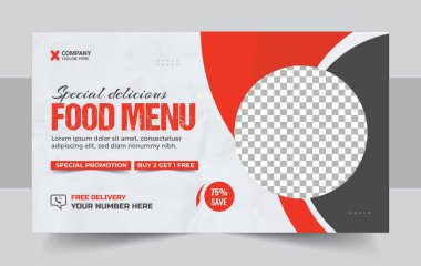 Fast food iş tanıtımı web pankartı tasarımı, Restoran sağlıklı burger çevrimiçi indirimli sosyal medya pazarlama kapağı veya el ilanı