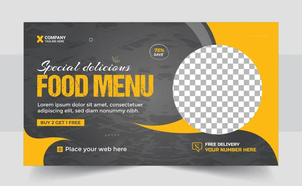 Fast Food Business Promotion Web Banner Template Design Restaurant Healthy — Archivo Imágenes Vectoriales