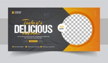 Fast food iş tanıtımı web afiş tasarımı, Restoran sağlıklı burger çevrimiçi indirimli sosyal medya pazarlama kapağı veya broşür vektörü