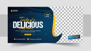 Fast food iş tanıtımı web afiş tasarımı, Restoran sağlıklı burger çevrimiçi indirimli sosyal medya pazarlama kapağı veya broşür vektörü