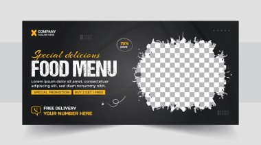 Fast food iş tanıtımı web afiş tasarımı, Restoran sağlıklı burger çevrimiçi indirimli sosyal medya pazarlama kapağı veya broşür vektörü