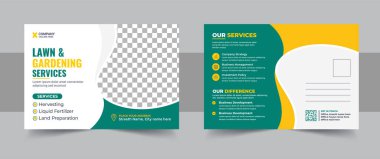 Çim biçme bahçesi ya da peyzaj servisi posta kartı şablonu. Eddm Kartpostal Tasarımı, Olay Kartı Tasarımı, Doğrudan Posta Şablonu, Davetiye Tasarımı. Broşür, çimen, ekipman, bahçıvan