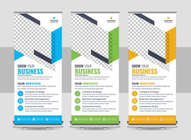 Business Roll Set. Standee Tasarım. Banner Şablonu, Soyut Mavi Geometrik Arka plan vektörü, broşür, sunum, broşür, j-bayrak, x-stand, x-banner, sergi