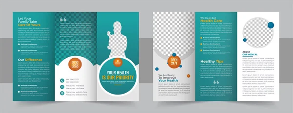 Clã Nica Médica Trifold Brochure Layout Medical Healthcare Modelo Brochura — Vetor de Stock