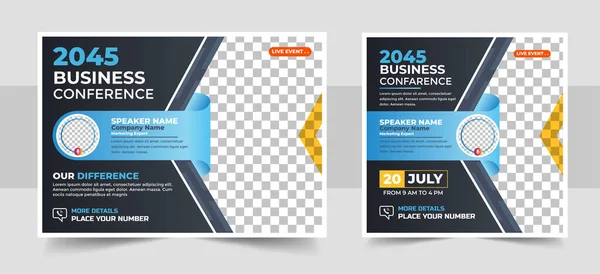 Corporate Horizontale Business Conference Flyer Template Met Social Media Post — Stockvector