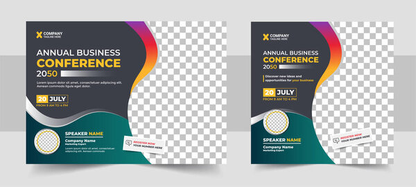 Corporate horizontal business conference flyer template with social media post design