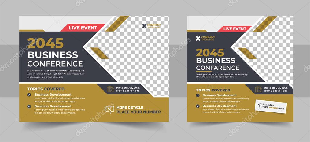 Corporate horizontal business conference flyer template with social media post design