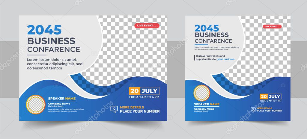 Corporate horizontal business conference flyer template with social media post design