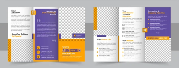 School Trifold Brochure Design Kids Back School Education Admission Trifold — Stock Vector