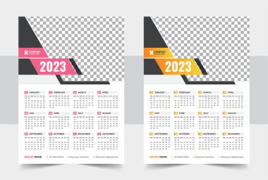 2023 için Hazır Bir Sayfa Takvim Şablonu Tasarımı, Pazar takvimi Tasarımı 2023, 2023 için Tek Sayfa Duvar Şablonu Tasarımı Yazdır, Fotoğraf İçin Yer ile Planlayıcı Günlüğü