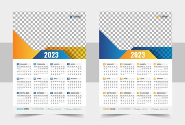 2023 için Hazır Bir Sayfa Takvim Şablonu Tasarımı, Pazar takvimi Tasarımı 2023, 2023 için Tek Sayfa Duvar Şablonu Tasarımı Yazdır, Fotoğraf İçin Yer ile Planlayıcı Günlüğü