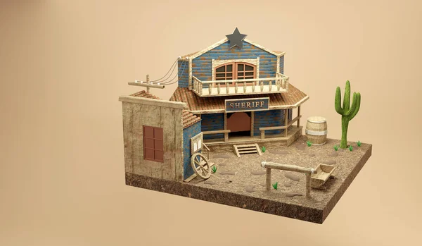 Western Town Houes Sheriff Wild West Background Scene Rendering — Photo