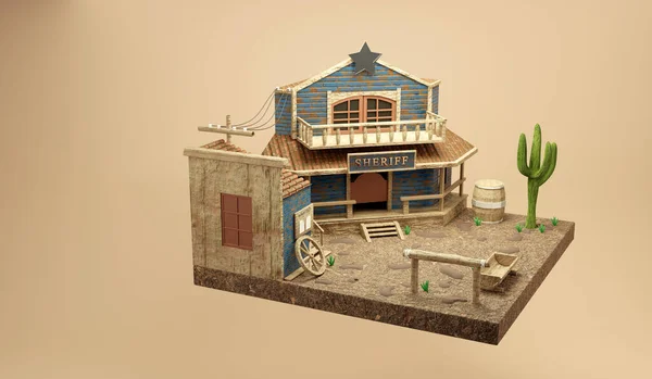 Western Town Houes Sheriff Wild West Background Scene Rendering — Foto de Stock