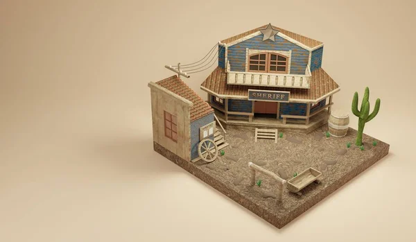 Western Town Houes Sheriff Wild West Background Scene Rendering — Photo