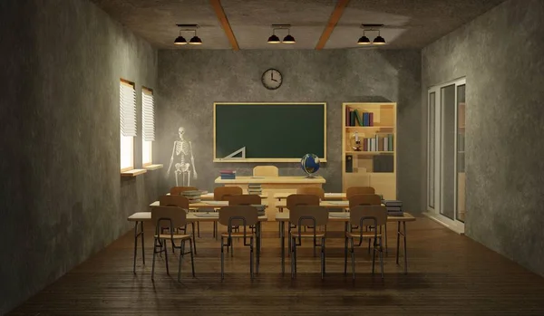 Classroom 3D Interior in old school concept. 3D Rendering
