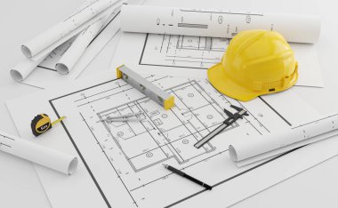 Mimarisi 3D donanımlı planlar üzerine bir model ev.