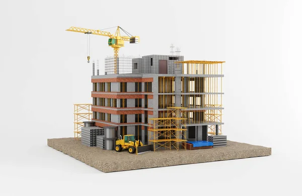 Будівництво Будівлі Кран Кластер Рендеринга — стокове фото