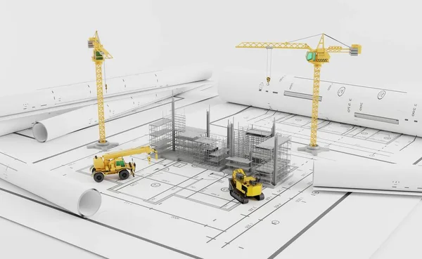 Mimarisi 3D donanımlı planlar üzerine bir model ev.