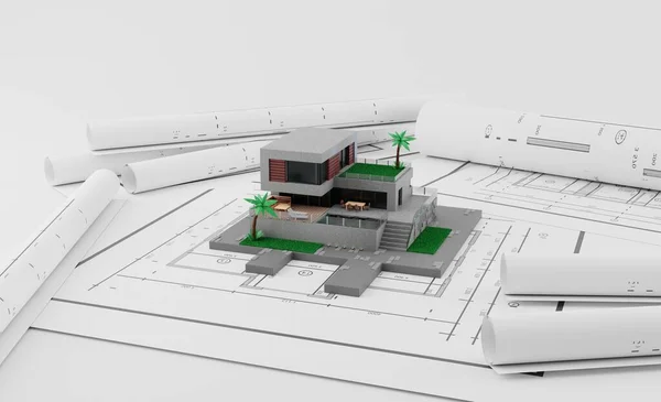 Model House Blueprints Equipment Architect Rendering — 스톡 사진