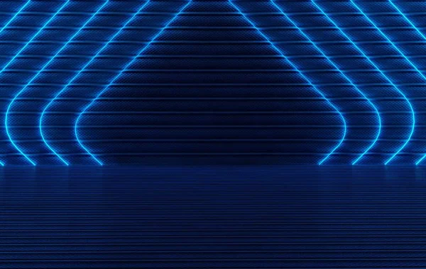 Sci Futuristic Blue Neon Glowing Laser Metal Reflective Background Рендеринг — стокове фото