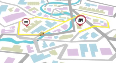 3D ekran oluşturma üzerinde kırmızı pin işaretleri ile GPS navigasyonunu haritala