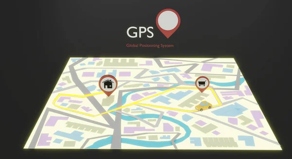 Map GPS navigation with red pin pointers on screen.3d rendering