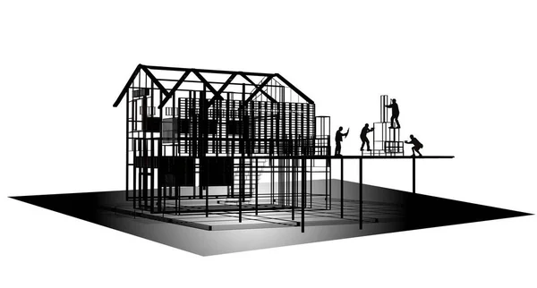 Silhouette Worker Builder Working Structure Construction Site Rendering — Photo