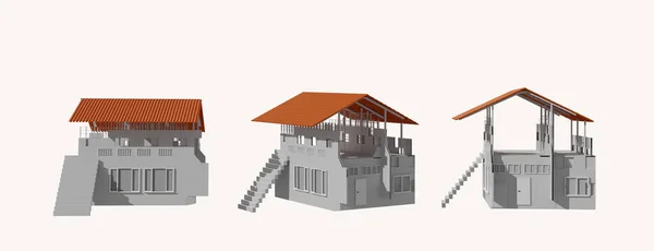 Built Home Construction Planning White Background Rendering — 图库照片