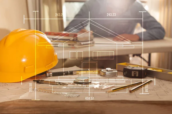 Architect Working Blueprint — Stock Photo, Image