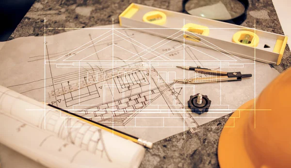 Architectural Design Project Blueprints Drawings — Stock Photo, Image