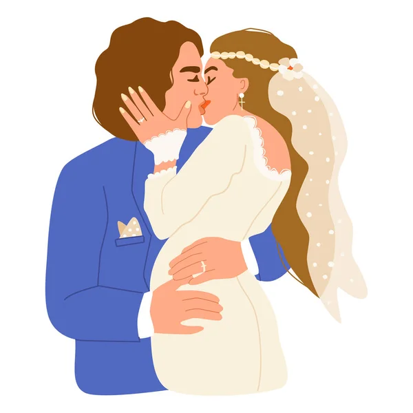 Wedding Couple Isolated White Background Bride Groom Kissing Bridal Fashion — Stock vektor