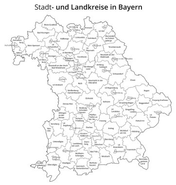 Bavyera 'nın kentsel ve idari bölgesini görselleştirme. Siyah ve beyaz..
