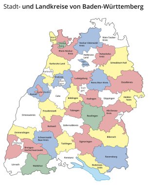 Baden-Wuerttemberg 'in kentsel ve idari bölgesini görselleştirme. Renkli.