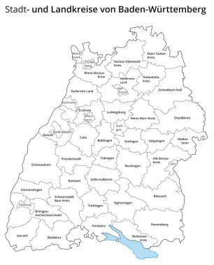 Baden-Wuerttemberg 'in kentsel ve idari bölgesini görselleştirme. Siyah ve beyaz..