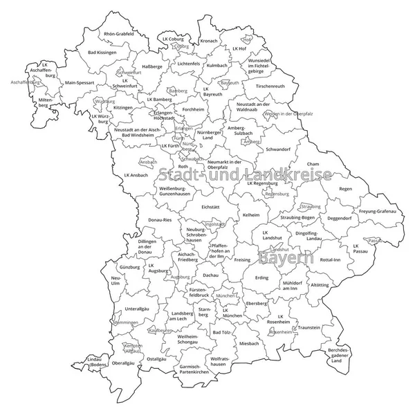 Wizualizacja Dzielnicy Miejskiej Administracyjnej Bawarii Litery Środku Czarno Białym — Wektor stockowy