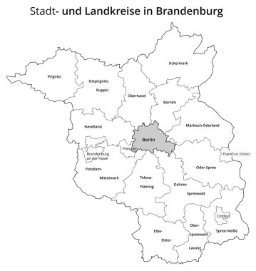 Brandenburg 'un kentsel ve idari bölgesini görselleştirme. Beyaz Arkaplan.
